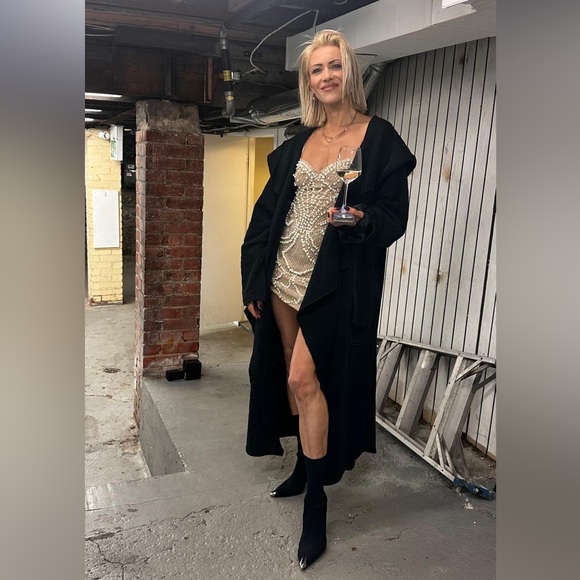 Elegant Beaded Dress in Tan - Picture 11 of 12